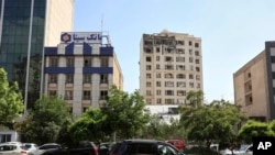 The top floor of an apartment building damaged by an Israeli strike in Tehran, believed to be a targeted killing of a senior Iranian figure, June 13