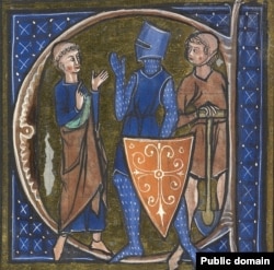 Монах, рыцарь и землекоп: олицетворение трех сословий. Изображение из средневековой хроники