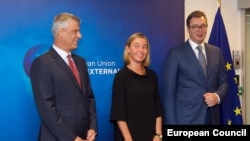 Hašim Tači, Federica Mogherini, Aleksandar Vučić