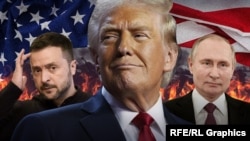 Украинанын президенти Владимир Зеленский, АКШнын президенти Дональд Трамп жана Орусиянын лидери Владимир Путин. Иллюстрациялык сүрөт.