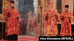 Priests carry out the liturgy in Moscow's Christ the Savior Cathedral