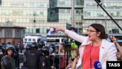 Юлия Галямина на митинге в Москве, июль 2019