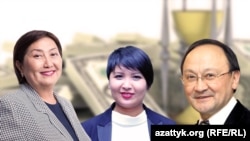 "Заноза" басылмасындагы макалаларга байланыштуу доого жыгылган укук коргоочу Чолпон Жакупова, журналисттер Нарын Айып жана Дина Маслова.