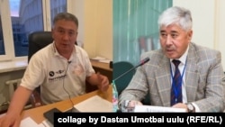Ош шаардык шайлоо комиссиясынын мурунку жетекчиси Кушубак Ныязбеков жана азыркы төрага Урмат Аттокуров.