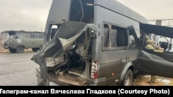 Автобус после атаки БПЛА в Белгородской области.