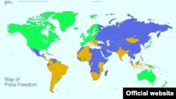 Мапа на земјите според слободата на печатот за 2014, според извештајот на Фридом Хаус.