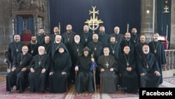 Armenia - Archbishop Mikael Ajapahian and other priests of the Shirak Diocese of the Armenian Apostolic Church.