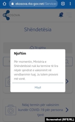 Ky është mesazhi që po iu paraqitet shumicës së qytetarëve që po duan të rezervojnë një termin për vaksinim kundër COVID-19 më 30 gusht.