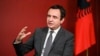 KOSOVO -- Kosovar leader of Vetevendosje (Selfdetermination) movement Albin Kurti gestures as he speaks during an interview with AFP in Pristina, February 15, 2021