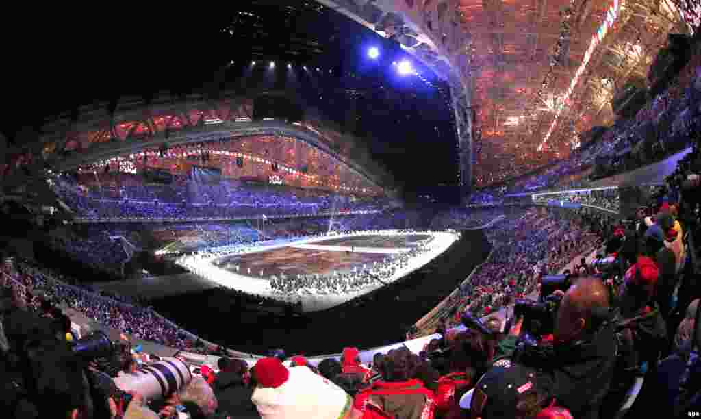 Russia -- Sochi -General view of the stadium during the Opening Ceremony of the Sochi 2014 Olympic Games at the Fisht Olympic Stadium, Sochi, Russia, 07 February 2014.