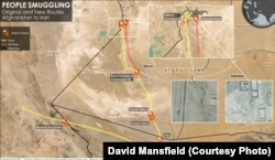 People smuggling routes from Afghanistan to Iran.
