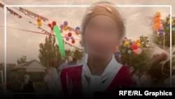 38-летняя жительница Ошской области на вечере выпускников, которую позже застрелил муж. Лицо скрыто по этическим соображениям 