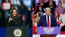 (ښی-کیڼ) د امریکا د ولسمشریزو ټاکنو نوماندان ډونالډ ټرمپ او مرستیال ولسمشره کاملا هارېس