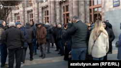Armenia - Market traders protest against a tax hike outside the main government building in Yerevan, February 10, 2025.