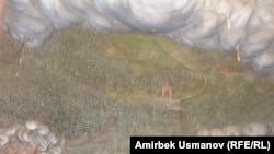 Гостин тоосунун этегиндеги монгол-татар аскерлери конушун таштап качууда. Ыйык Гостин чиркөөсүндөгү панно. 