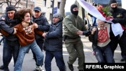 Задержания на акциях в Тбилиси и Минске, коллаж