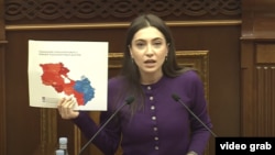 Armenia - Anna Mkrtchian of the opposition Pativ Ynem bloc speaks during a session of the Armenian parliament, January 20, 2025.