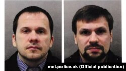 The Metropolitan Police named two suspects in connection with the Salisbury attack: Aleksandr Petrov (left) and Ruslan Boshirov.