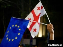 Флаги ЕС и Грузии на акции в Тбилиси