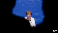 Германският канцлер Ангела Меркел след края на преговорите.