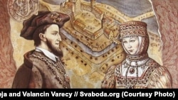 Жыгімонт Аўгуст і Барбара Радзівілянка. Выстава «Славутыя асобы Беларусі» Ляйлі і Валянціна Варэцаў, 2007 год