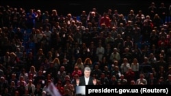 Președintele în funcție, Petro Poroșenko, la un miting electoral, la Kiev, de luna trecută
